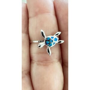 Dainty Turtle Ring with Blue Lab Opal & Sterling Silver Size 7 - NIB - Gift Box